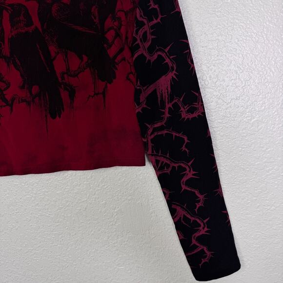 Affliction Shirt Womens Medium 2fer Crows Crop Long Sleeve Tee Grunge Punk Y2K M - Picture 6 of 12